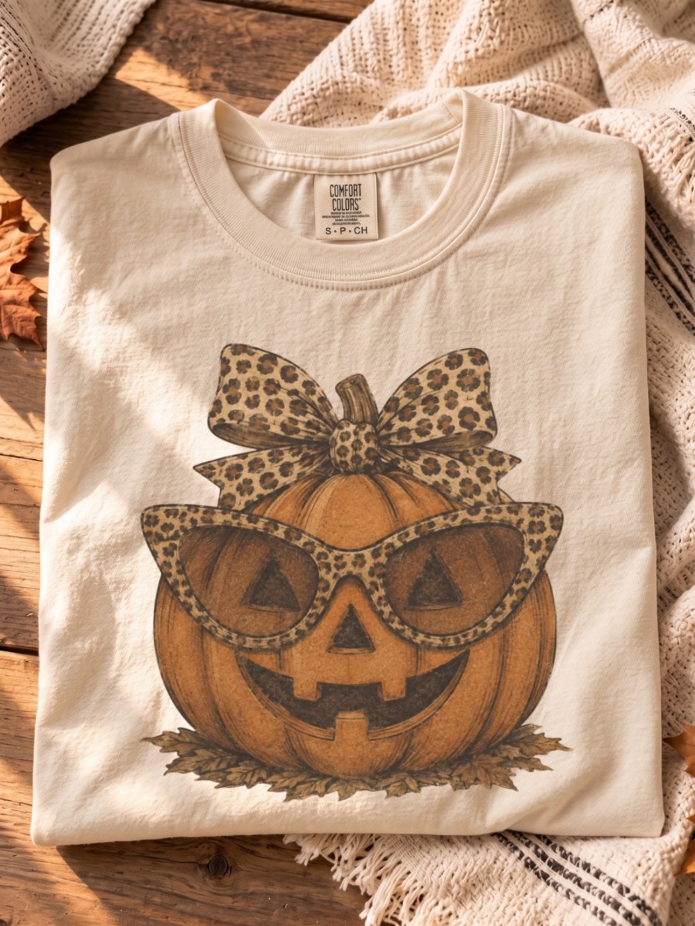 Comfort Colors Ivory Fall Halloween Leopard Pumpkin Graphic Tee